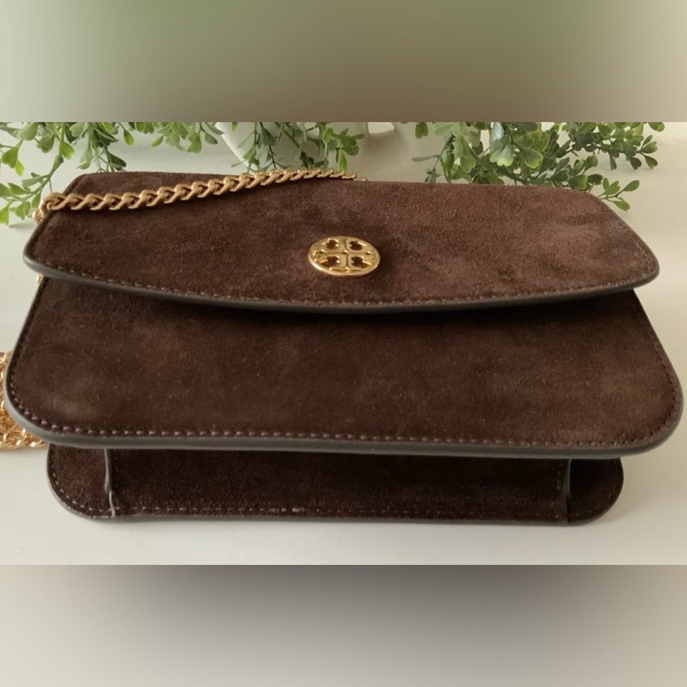 NWT TORY BURCH SUEDE & LEATHER SHOULDER/CROSSBODY BAG DARK COCOA - Picture 9 of 12